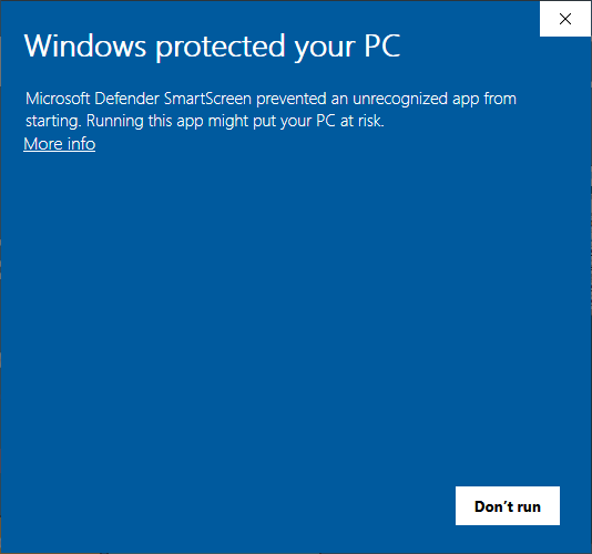 Windows Defender Smartscreen Warning